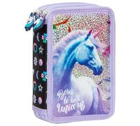 Ragusa-Trade Mädchen Kinder Pferde Einhorn Unicorn 3-Fach Federtasche Federmappe Schlamper 43 TLG. gefüllt, lila/Glitzer, 20 x 13 x 7 cm