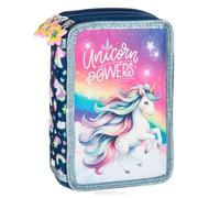 Ragusa-Trade Pferde Einhorn Unicorn, 3-Fach Federtasche Federmappe, 44 TLG. gefüllt für Kinder Jungen Mädchen, blau, 20 x 13 x 7 cm