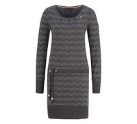 Ragwear Alexa Zig ZAG Damen,Frauen,Baumwollkleid,Jerseykleid,Sweatkleid,Winterkleid,Freizeitkleid,Langarm,Zig Zag Muster,Allover Print,vegan,Black,S