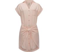 Blusenkleid RAGWEAR "Bahaya Stripe", Damen, Gr. XS (34), Normalgrößen, orange (pfirsich), 100% Viskose, modisch, figurumspielend ca. Mitte Oberschenkel, V-Ausschnitt, Kurzarm weit Umschlagbund, Kleide