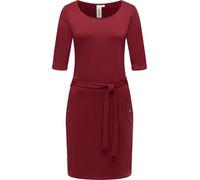 Ragwear Damen 3/4-Arm Kleid Midikleid Elegantes Blusenkleid mit Taillenband Kenisha Wine Red Gr. M