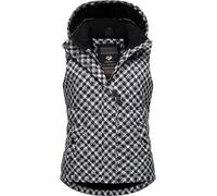 Ragwear Damen ärmellose Outdoorweste warme wasserdichte und atmungsaktive Winterjacke mit angesagtem Hahnentritt Muster und abnehmbarer Kapuze Hesty Print YOUMODO Black Gr. XL