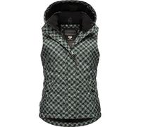 Ragwear Damen ärmellose Outdoorweste warme wasserdichte und atmungsaktive Winterjacke mit angesagtem Hahnentritt Muster und abnehmbarer Kapuze Hesty Print YOUMODO Dusty Green Gr. XXL