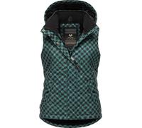 Ragwear Damen ärmellose Outdoorweste warme wasserdichte und atmungsaktive Winterjacke mit angesagtem Hahnentritt Muster und abnehmbarer Kapuze Hesty Print YOUMODO Ocean Green Gr. L