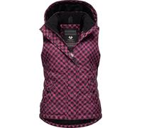 Ragwear Damen ärmellose Outdoorweste warme wasserdichte und atmungsaktive Winterjacke mit angesagtem Hahnentritt Muster und Abnehmbarer Kapuze Hesty Print YOUMODO Fuchsia Gr. M