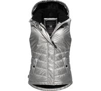 Ragwear Damen ärmellose Shiny Outdoorweste warme wasserdichte Winterjacke mit Abnehmbarer Kapuze Hesty Bling YOUMODO Light Grey Gr. XS