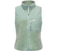 Ragwear Damen ärmellose Weste warme Plüschweste aus Materialmix mit kuscheligem Teddy-Fleece Junkin Bonded Dusty Green Gr. L