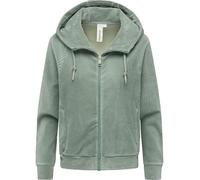 Ragwear Damen Cordjacke weiche Sweatjacke Zip-Hoodie Übergangsjacke aus weichem Kord in Samt-Haptik Corduly Cordy Dusty Green Gr. XXL