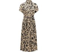 Ragwear Damen festliches Sommerkleid leichtes Kurzarm Midikleid mit Bindeband und Rüschenkragen Liora Print Sand Gr. L