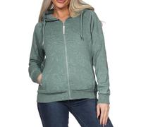 Ragwear Damen Kapuzen-Sweatjacke gestreifte Freizeitjacke mit Blumenmuster Fllawia Print 2521-30031 Dusty Green (5036) XXL