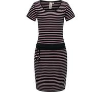 Ragwear Damen Kurzarm Sommerkleid kurzes Minikleid mit Taillenkordel, Streifenmuster und Taschen Baomi YOUMODO Black Gr. L