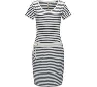 Ragwear Damen Kurzarm Sommerkleid kurzes Minikleid mit Taillenkordel, Streifenmuster und Taschen Baomi YOUMODO White Gr. XXL