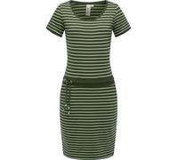 Ragwear Damen Kurzarm Sommerkleid kurzes Minikleid mit Taillenkordel, Streifenmuster und Taschen Baomi YOUMODO Dark Olive Gr. XXL