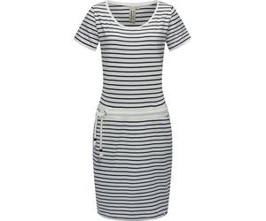 Ragwear Damen Kurzarm Sommerkleid kurzes Minikleid mit Taillenkordel, Streifenmuster und Taschen Baomi YOUMODO White Gr. S