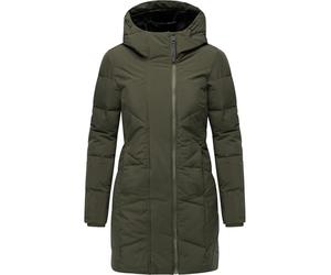 Ragwear Damen kurzer wasserdichter Wintermantel warmer Steppmantel mit Kapuze und kuscheligem Fleece Innenfutter Pevilla YOUMODO Dark Olive Gr. M