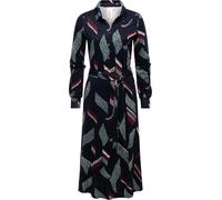 Ragwear Damen Langarm Kleid Midikleid Elegantes Jersey Blusenkleid mit Taillengürtel und raffinierten Prints Plantee Print Navy Gr. XL
