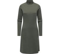 Ragwear Damen Langarm Minikleid kurzes A-Linien-Kleid Elegantes Sweatkleid mit Stehkragen Leavie Dark Olive Gr. S