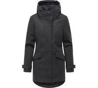 Ragwear Damen lange Winterjacke in Wollmantel Optik Trenchcoat mit Kapuze gefütterter Parka Petuja Felt YOUMODO Dark Grey Gr. S