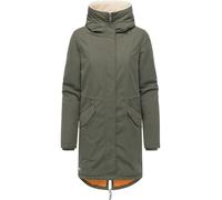 Ragwear Damen langer Mantel warme Winterjacke mit innenliegenden Rucksack-Trägern, Taillenband und Kapuze Coogle YOUMODO Dark Olive Gr. S