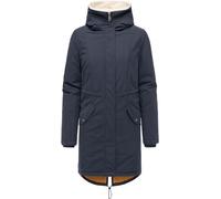 Ragwear Damen langer Mantel warme Winterjacke mit innenliegenden Rucksack-Trägern, Taillenband und Kapuze Coogle YOUMODO Navy Gr. L