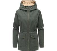 Ragwear Damen leichte Übergangsjacke kurzer Parka mit Kapuze und innenliegendem Taillenzugband Lenoa Vintage Dark Olive Gr. L