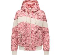 Ragwear Damen leichte, wasser- und winddichte sowie atmungsaktive Übergangsjacke kurze Funktionsjacke mit Kapuze und Animal-Print Oggie Block Leo YOUMODO Pink Gr. 3XL
