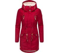 Ragwear Damen Mantel lange warme Winterjacke mit Teddyfell-Kapuze Elsie Intl Dark Red25 Gr. XXL