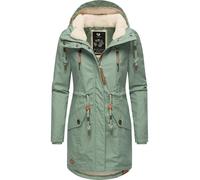 Ragwear Damen Mantel Lange warme Winterjacke mit Teddyfell-Kapuze Elsie Intl Dusty Green24 Gr. S