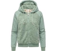 Ragwear Damen Plüsch Jacke mit gemustertem Teddyfleece, Zipper und Kapuze Talianita YOUMODO Dusty Green Gr. XS