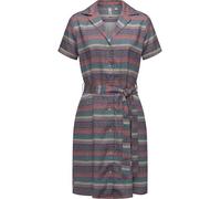 Ragwear Damen gemustertes Sommerkleid Kurzarm Midikleid mit Durchgehender Knopfleiste und Stoffgürtel Sawira YOUMODO Night Blue Gr. L