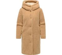 Ragwear Damen Teddymantel langer Wintermantel Plüschmantel mit Knopfleiste und Kapuze Joonie YOUMODO Camel Gr. S