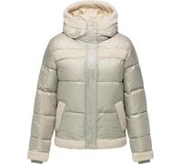 Ragwear Damen warme Materialmix-Winterjacke oversized Pufferjacke mit Teddy-Kunstfell-Details und glänzendem Obermaterial Editah Shiny YOUMODO Bone Gr. S