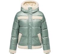 Ragwear Damen warme Materialmix-Winterjacke oversized Pufferjacke mit Teddy-Kunstfell-Details und glänzendem Obermaterial Editah Shiny YOUMODO Dusty Green Gr. XL