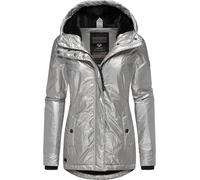 Ragwear Damen warme Shiny Winterjacke in glänzender Opitk mit kuscheliger Kapuze Monadde Bling YOUMODO Light Grey Gr. L