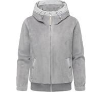 Ragwear Damen warme Übergangsjacke kurze Cord-Jacke aus kuscheligem Rippstrickoptik-Material in Samt-Haptik Plüschjacke mit Fleece-Innenfutter und Kapuze Cousy Short Bonded Ash Gr. M