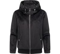 Ragwear Damen warme Übergangsjacke kurze Cord-Jacke aus kuscheligem Rippstrickoptik-Material in Samt-Haptik Plüschjacke mit Fleece-Innenfutter und Kapuze Cousy Short Bonded Black Gr. L