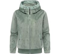 Ragwear Damen warme Übergangsjacke kurze Cord-Jacke aus kuscheligem Rippstrickoptik-Material in Samt-Haptik Plüschjacke mit Fleece-Innenfutter und Kapuze Cousy Short Bonded Dusty Green Gr. L