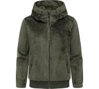 Ragwear Damen warme Übergangsjacke kurze Cord-Jacke aus kuscheligem Rippstrickoptik-Material in Samt-Haptik Plüschjacke mit Fleece-Innenfutter und Kapuze Cousy Short Bonded Dark Olive Gr. M