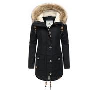Ragwear Damen warmer Mantel lange Winterjacke Kurzmantel mit abnehmbarem Kunstfellkragen und Kapuze Jane YOUMODO Black Gr. M