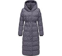 Ragwear Damen Wintermantel Warmer atmungsaktiver und wasserdichter Steppmantel lang mit angesagtem Hahnentritt Muster mit Kapuze Niara Long Print YOUMODO Lavender Gr. S