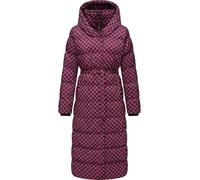 Ragwear Damen Wintermantel Warmer atmungsaktiver und wasserdichter Steppmantel lang mit angesagtem Hahnentritt Muster mit Kapuze Niara Long Print YOUMODO Fuchsia Gr. M