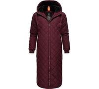 Ragwear Damen Wintermantel Warmer Steppmantel extralang mit Kapuze Niran Wine Red Gr. XS