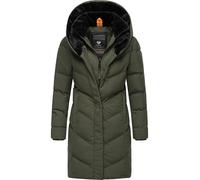 Ragwear Damen Wintermantel Warmer wasserdichter und atmungsaktiver Steppmantel lang mit Kapuze und hohem Teddy-Fleece-Kragen Natalka Cosy YOUMODO Dark Olive Gr. XXL