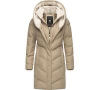 Ragwear Damen Wintermantel Warmer wasserdichter und atmungsaktiver Steppmantel lang mit Kapuze und hohem Teddy-Fleece-Kragen Natalka Cosy YOUMODO Taupe Gr. L
