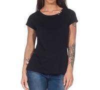 Kurzarmshirt RAGWEAR "FLLORAH GOTS", Damen, Gr. L, schwarz, Jersey, Obermaterial: 100% Baumwolle, unifarben, normal, Rundhals, Shirts, Bestseller aus Single Jersey mit softem Finish und Knöpfen (83745