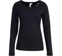 Langarmshirt RAGWEAR "FLLORAH LONG GOTS", Damen, Gr. XL, schwarz, Jersey, Obermaterial: 100% Baumwolle, unifarben, figurumspielend hüftbedeckend, Rundhals, Shirts, mit süßen Zierknöpfen am Ausschnitt 