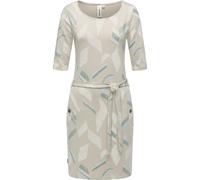 Jerseykleid RAGWEAR "Kenisha Print", Damen, Gr. S (36), Normalgrößen, bone, Material: 67% Polyester, 28% Viskose, 5% Elasthan, figurumspielend knielang, Rundhals, Krempelärmel abgesteppte Kante krempe