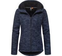 Kapuzenstrickjacke RAGWEAR "Lyshka Melange", Damen, Gr. S (36), blau (navy), Grobstrick, Obermaterial: 56% Baumwolle, 44% Polyester; Innenfutter: 100% Polyester, sportlich, figurumspielend hüftbedecke