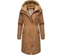 Ragwear Damen Lange Übergangsjacke Mantel mit Teddyfleece-Kapuze Nicco Camel Gr. M