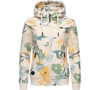 Ragwear leichte wasserdichte Damen Übergangsjacke kurz Bomberjacke mit Allover-Print und Kapuze Nuggie Block Flower Beige Gr. XXL